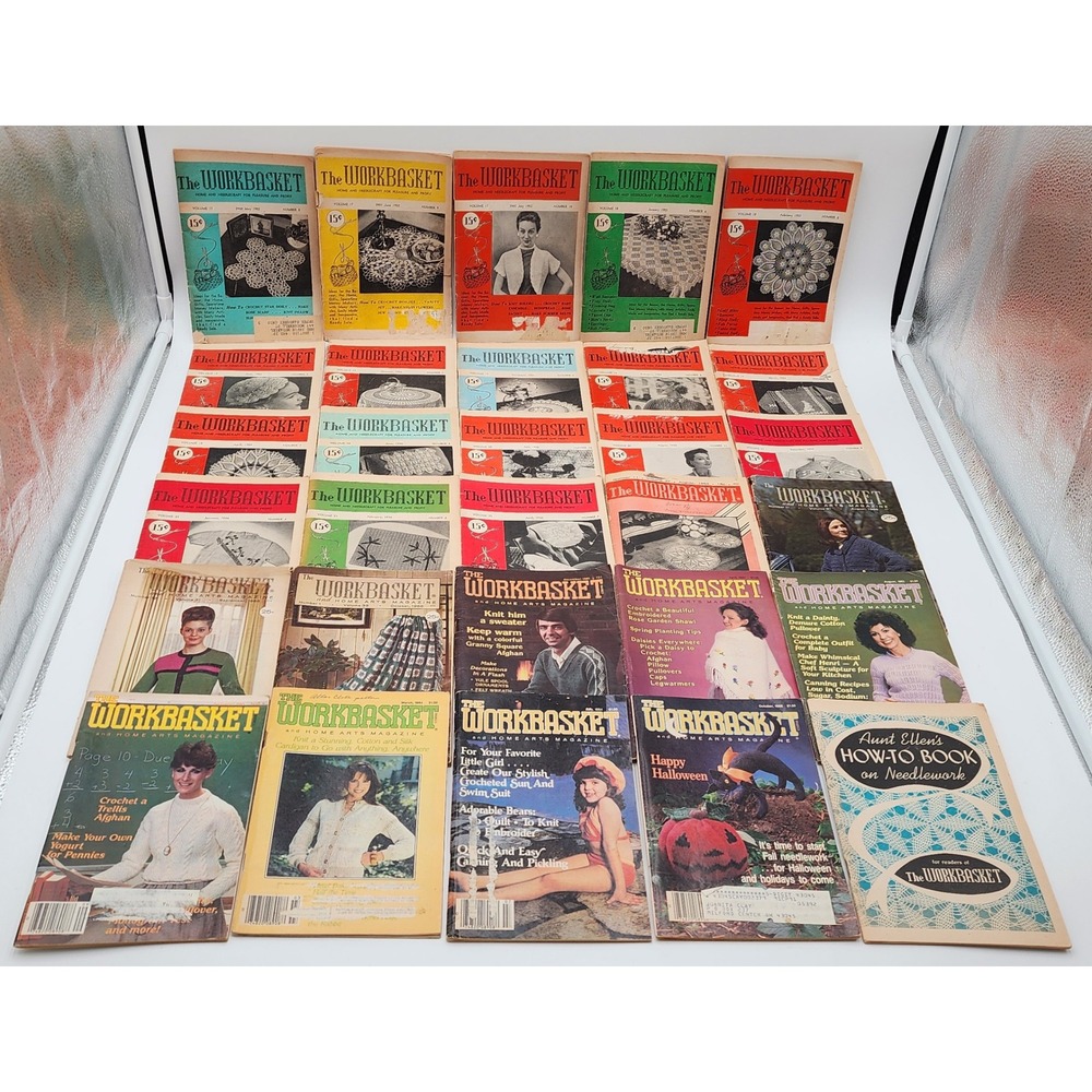 The Workbasket Magazine Vintage Lot 25 Issues 1950s-1980s Crochet Knit Embroider